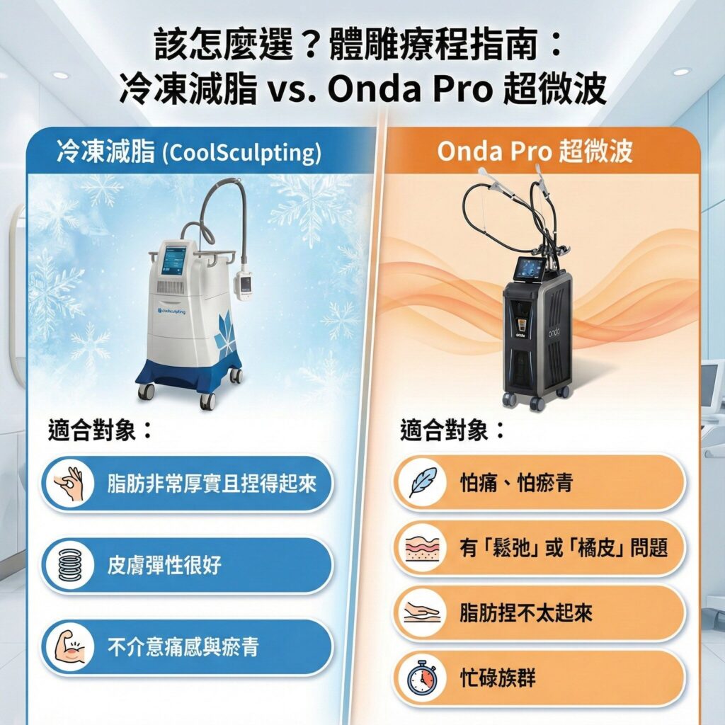 冷凍減脂與ONDA PRO超微波體雕療程比較:適合對象、效果說明。ONDA PRO超微波效果大揭密!