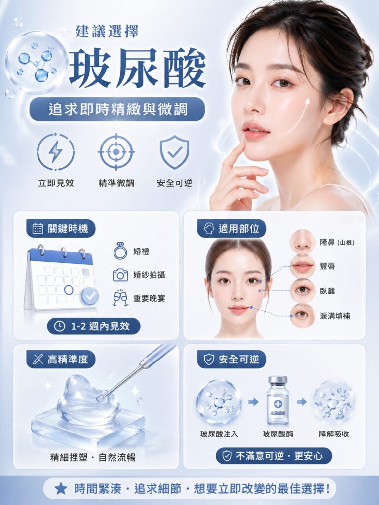 玻尿酸緊緻肌膚，適用於臉部多個部位，安全可逆，效果顯著。