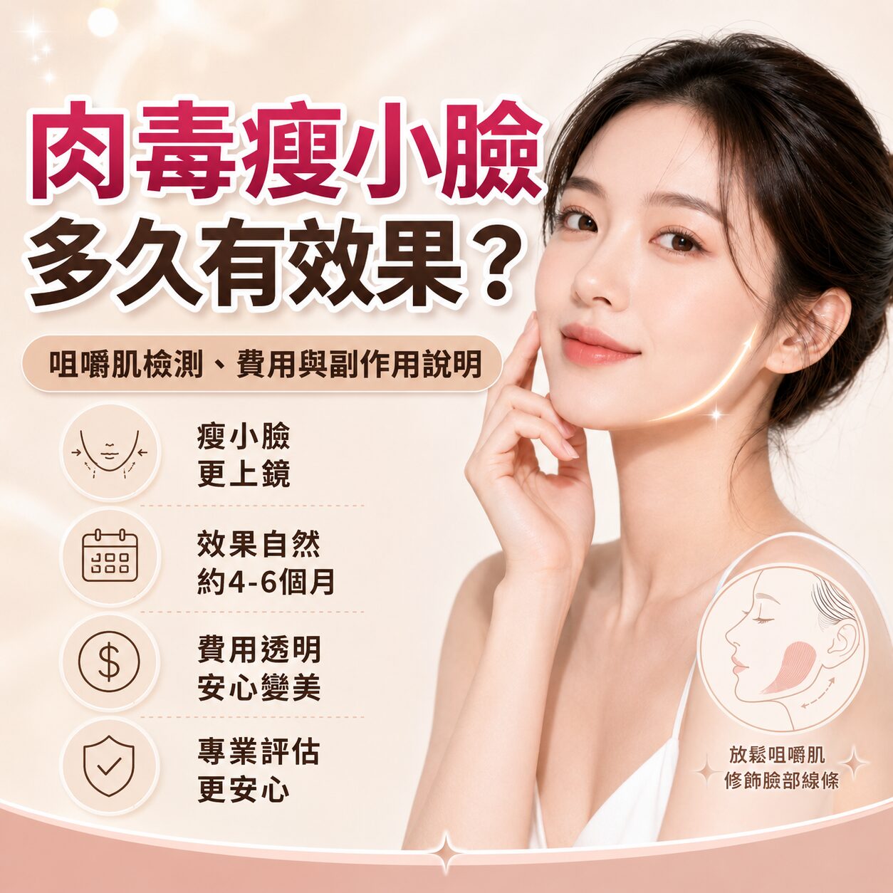Read more about the article 肉毒瘦小臉多久有效果？咀嚼肌檢測、費用與副作用說明