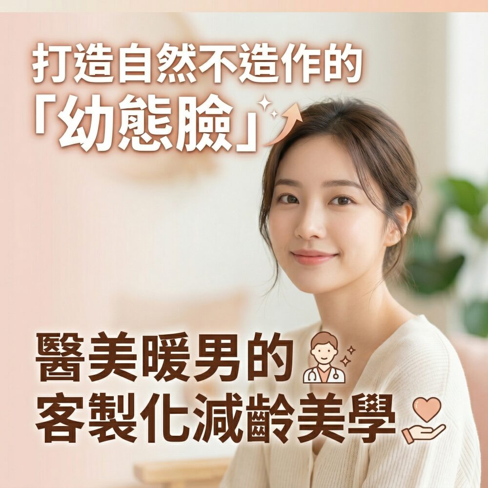 打造自然幼態臉:醫美暖男客製化減齡美學。年輕女性微笑肖像。