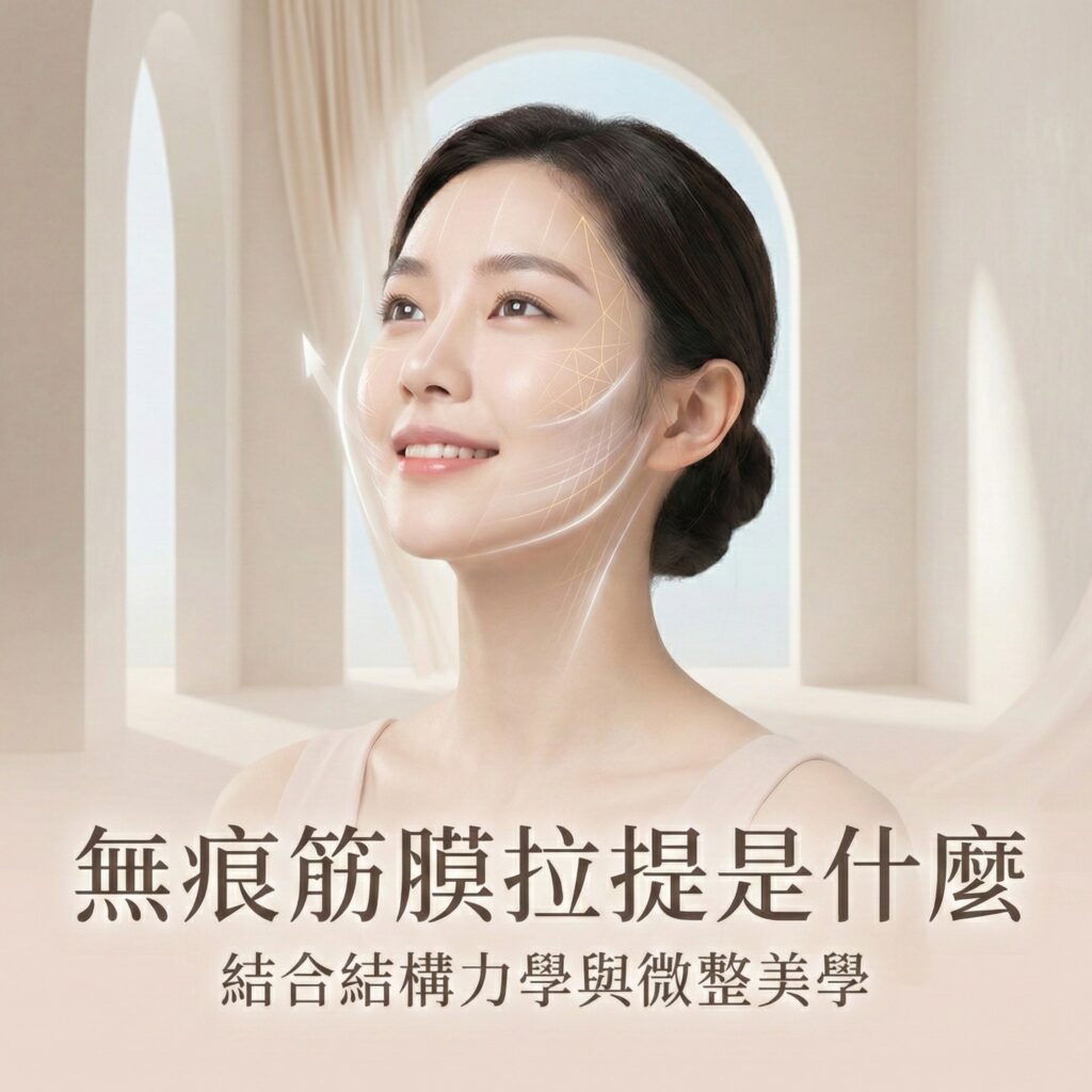 無痕筋膜拉提示意圖:女性臉部拉提線條,展現緊緻年輕。